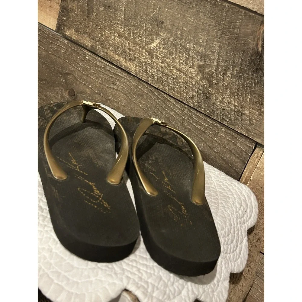 Michael Kors Womens PVC Eva Sole Gold Black Flip Flops Sandals‎ Size 11